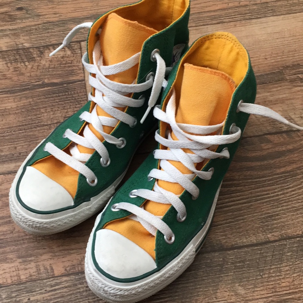 Converse All-Stars, green & yellow, size 6